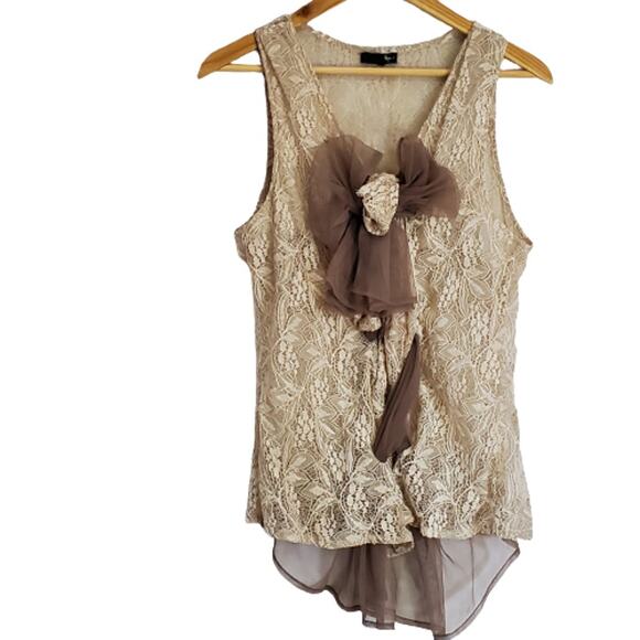 Ryu Bohemian Lace Sleeveless Sheer Top Large - Picture 1 of 6